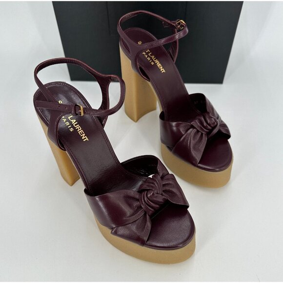 Saint Laurent Bianca Node High Heel Platform Sandals sz 38.5 EU 8.5 US Wine Red - Picture 7 of 16